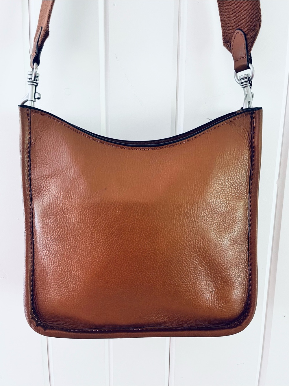 J. Jill "Juliana" Brown Cognac Pebbled Leather Crossbody Bag with Guitar Strap